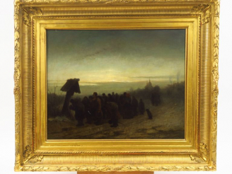 Vente aux enchères SOLOMATKIN. "Procession au crépuscule". Huile sur toile. Signée en bas