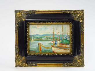Vente aux enchères J. TOTH. "La Seine à Meulan". Huile sur panneau, signée en bas à gauch