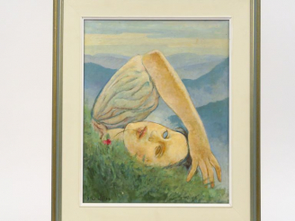 Vente aux enchères Imro WEINER-KRAL  "Jeune fille à la fleur" Huile sur toile. Signée du 