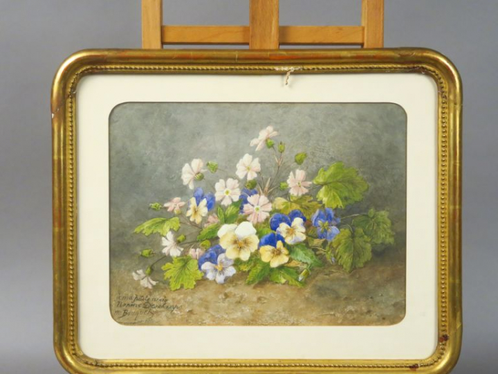 M. BOUQUET  "Nature morte aux fleurs" Aquarelle.  Signée en bas à gauc