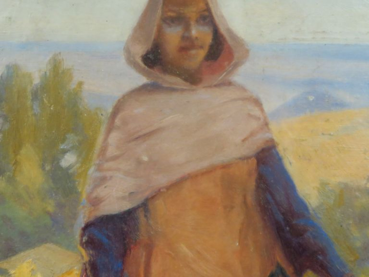 Etienne CHAUVELOT. "Femme d'Afrique du Nord" Huile sur carton.  Signée