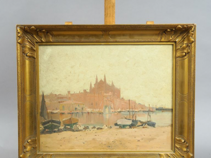 Eugène DESHAYES "Majorque" Huile sur toile.  Signée en bas à droite.  