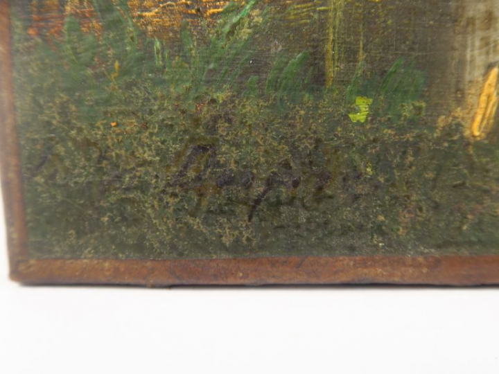 Jules DUPRE "Bord de rivière" Huile sur toile.  Signée en bas à gauche