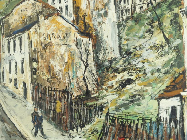 Robert L.P LAVOINE "Vue de Paris" Huile sur carton.  Signée en bas à d