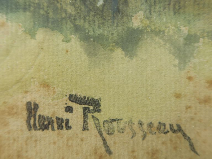 Henri ROUSSEAU  "Chevaux" Dessin aquarellé.  Signé du tampon de l'atel