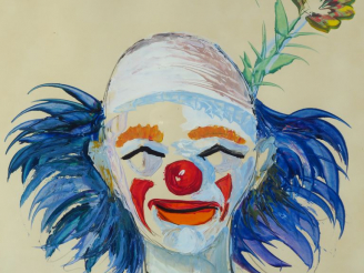 Vente aux enchères Adolfo TUR  "Clown aux cheveux bleus" Gouache.  Signée en bas à droite