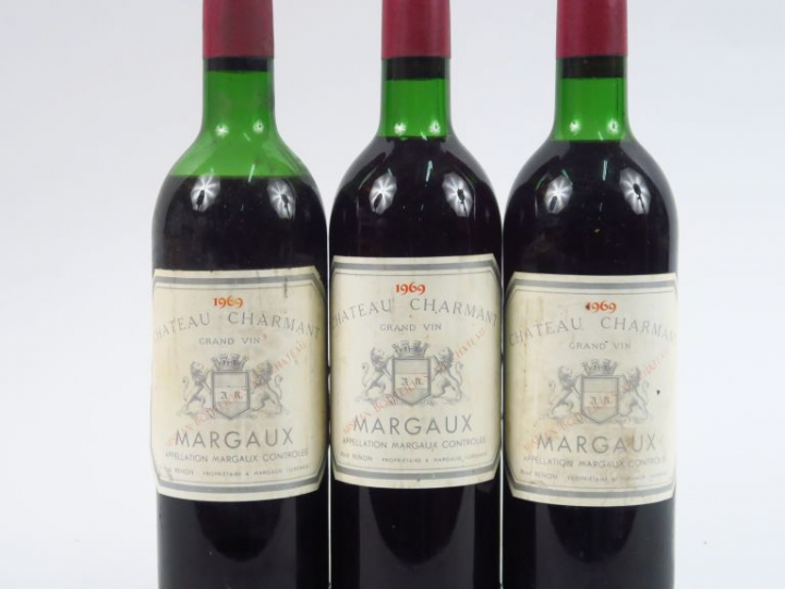 3 BOUTEILLES CHÂTEAU CHARMANT MARGAUX - 1969 - 2 LB/1 BEP