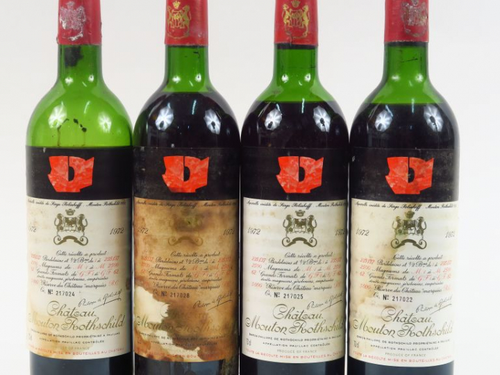 4 BOUTEILLES CHÂTEAU MOUTON ROTHSCHILD 1er GCC PAUILLAC - 1972 - 1 HEP