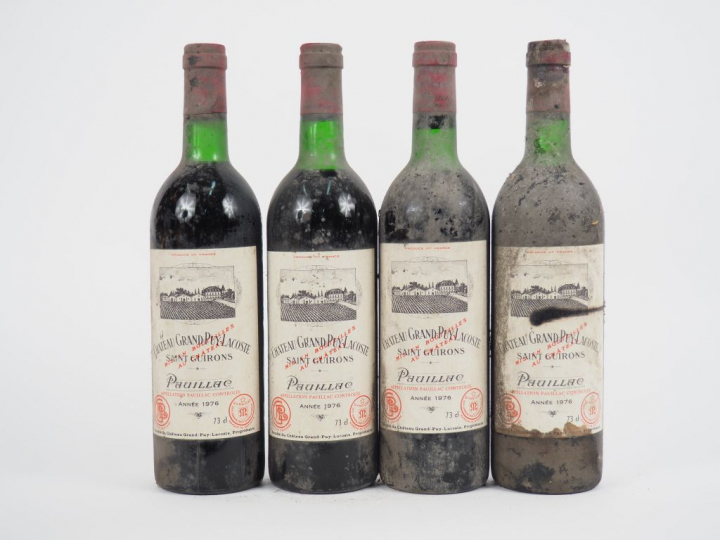 4 BOUTEILLES CHÂTEAU GRAND PUY LACOSTE GCC PAUILLAC - 1976 - 1 BG/2 LB