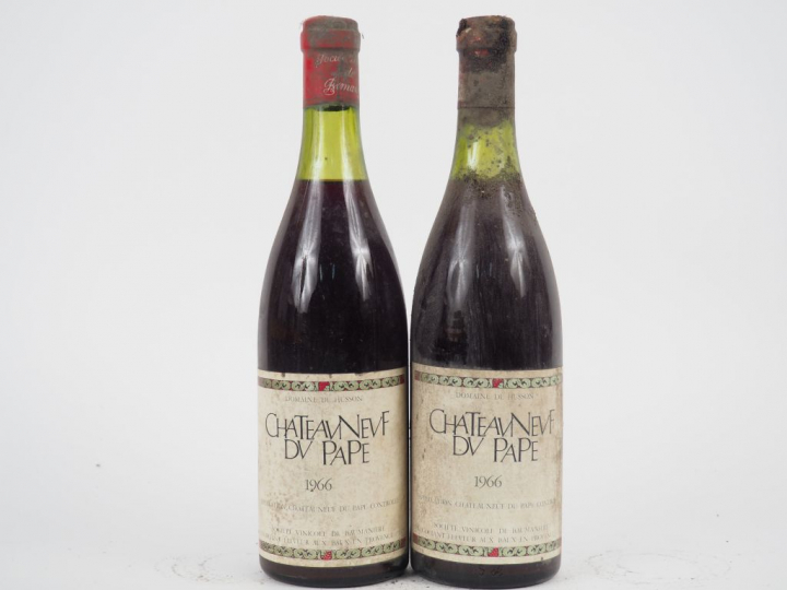 2 BOUTEILLES CHATEAUNEUF DU PAPE - 1966 - 3 CM/3,5 CM/BS