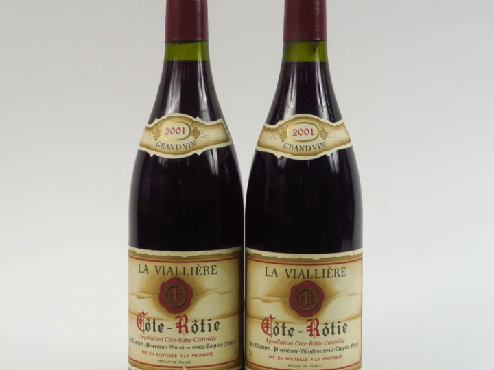 2 BOUTEILLES CÔTE ROTIE 'LA VIALLIERE' CHAMPET - 2001 - 1,5 CM