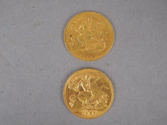 Vente aux enchères Deux demi-souverain or, 1900 et 1907.