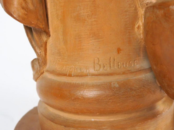 A. CARRIER BELLEUSE. "Jeune fille aux amphores". Sculpture en terre cu