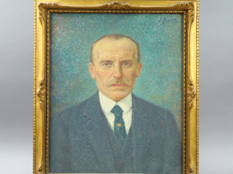 Vente aux enchères F. BARCOUDA. "Portrait d'homme à la moustache".  Huile sur toile, sign