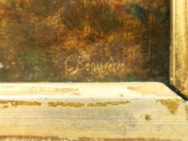 C. BEAUVERIE. "Paysage animé".  Huile sur panneau, signée en bas à dro