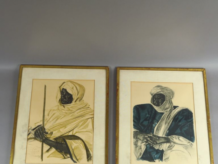 A. IACOVLEFF. "Portraits de Sultans".  Paire de lithographies en coule