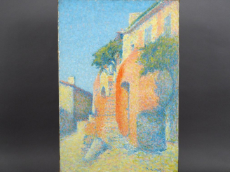 Vente aux enchères Achille LAUGÉ. "Maison à Collioure".  Huile sur toile, signée en bas à