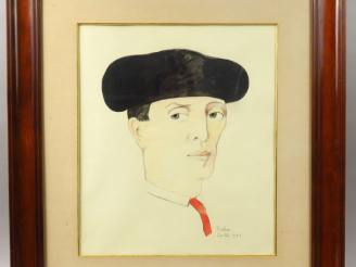 Vente aux enchères F. PICABIA. "Toréador". Aquarelle, encre et crayon sur papier, signée 