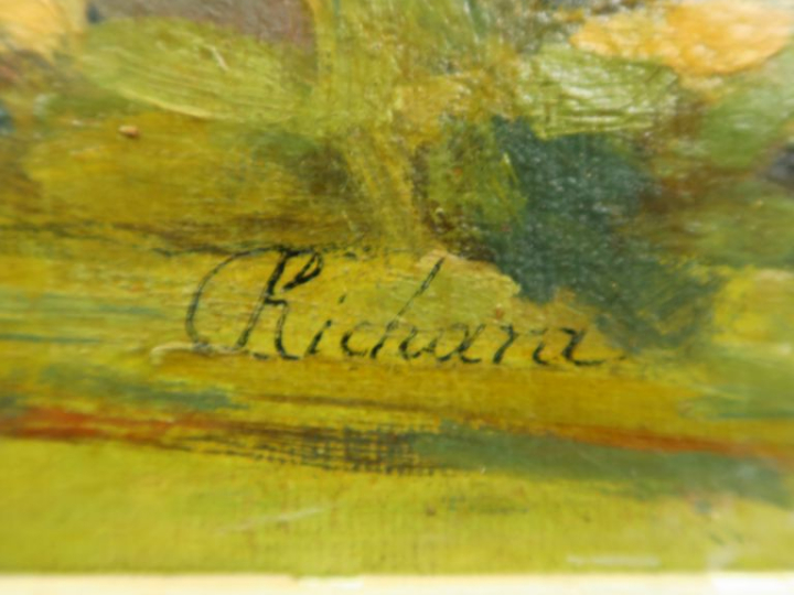 RICHARD. "Vue de parc".     Huile sur toile, signée en bas à droite. D