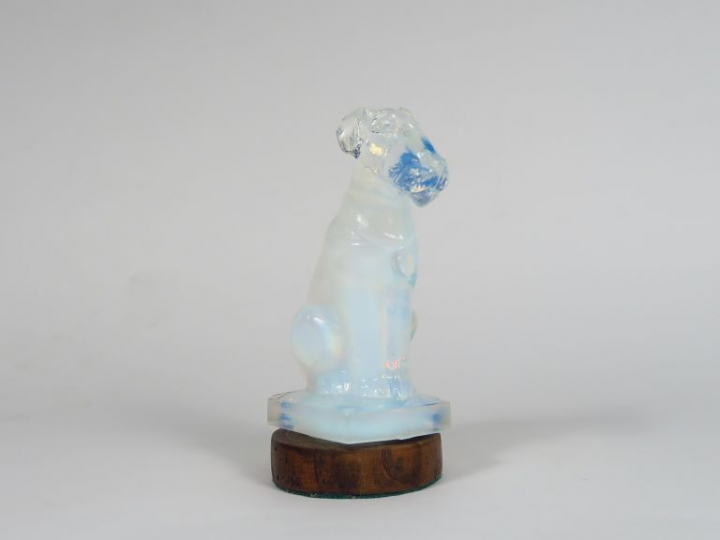 Sujet 1930 en verre opalescent "Fox terrier". H. : 14 cm.