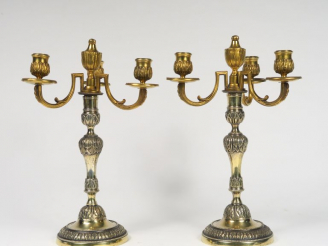 Vente aux enchères Paire de candélabres XIXème de style Louis XVI en bronze à décor de fe