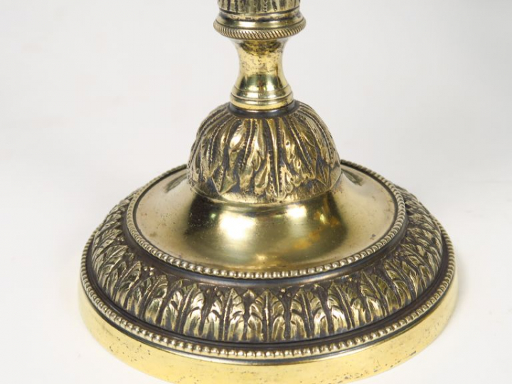 Paire de candélabres XIXème de style Louis XVI en bronze à décor de fe