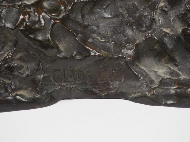 M. L. CLADEL."'Nue".  Sculpture en bronze en patine brune, signée et d