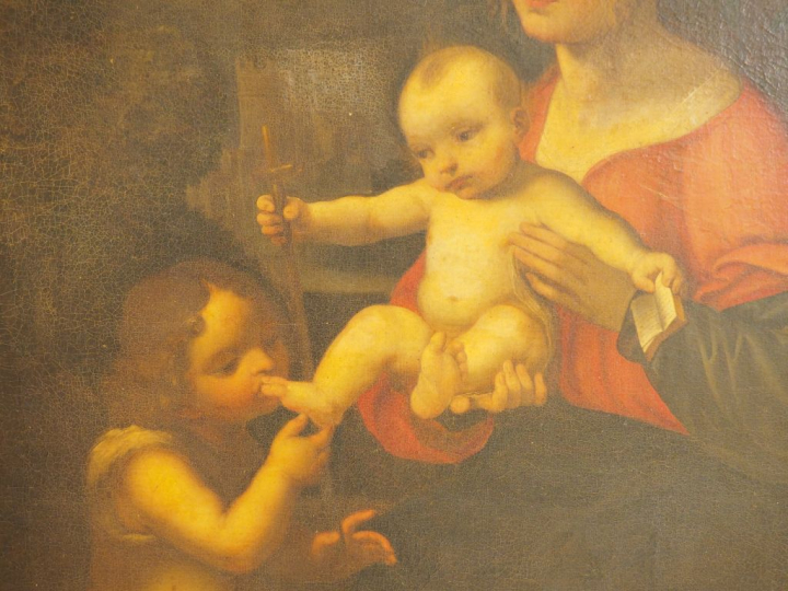 Ecole vénitienne XVIIe. "Vierge à l'enfant avec le petit saint Jean-Ba