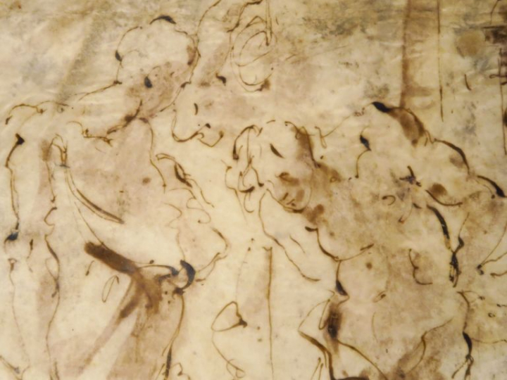 Ecole XVIIème. "Scène de la passion du Christ".  Dessin sur vélin. Dim