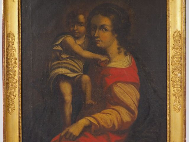 Ecole française fin XVIIIème début XIXème. "Vierge à l'enfant". Huile 