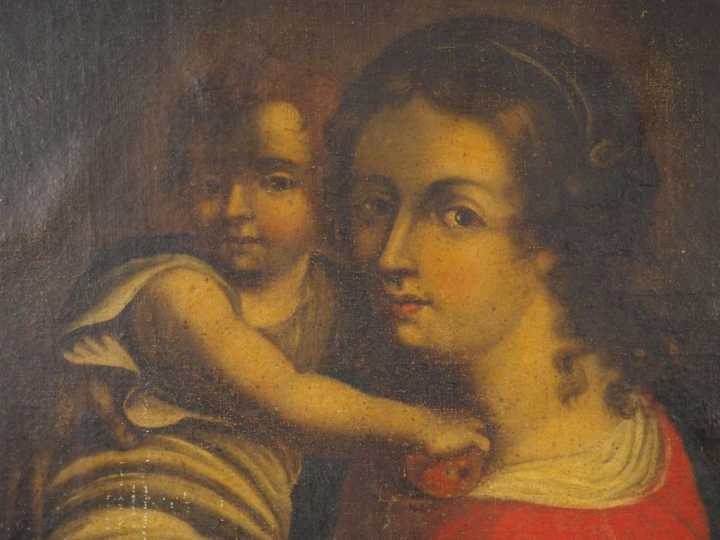 Ecole française fin XVIIIème début XIXème. "Vierge à l'enfant". Huile 
