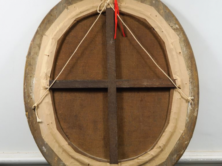 Ecole italienne XIXème. "Vierge à l'enfant". Huile sur toile dans son 