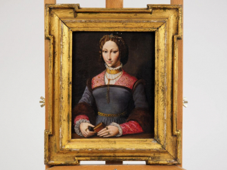 Vente aux enchères Ecole italienne XIXème. "Portrait de jeune femme". Huile sur panneau. 