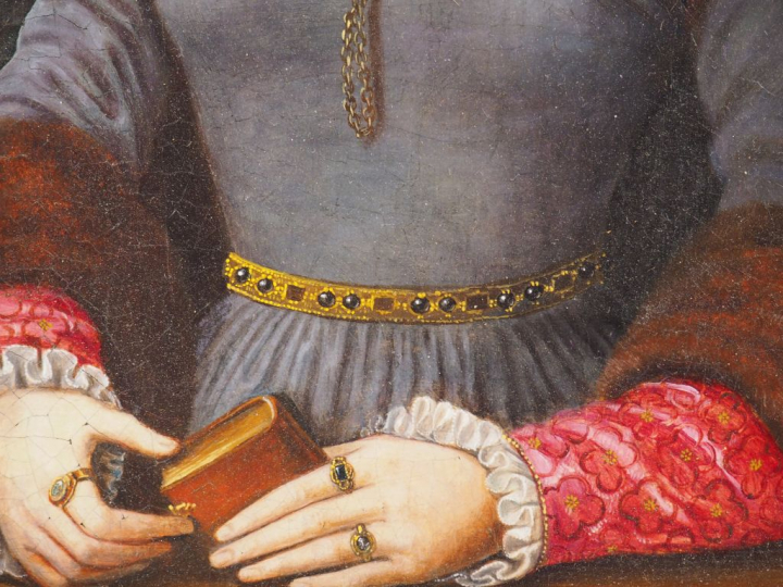 Ecole italienne XIXème. "Portrait de jeune femme". Huile sur panneau. 