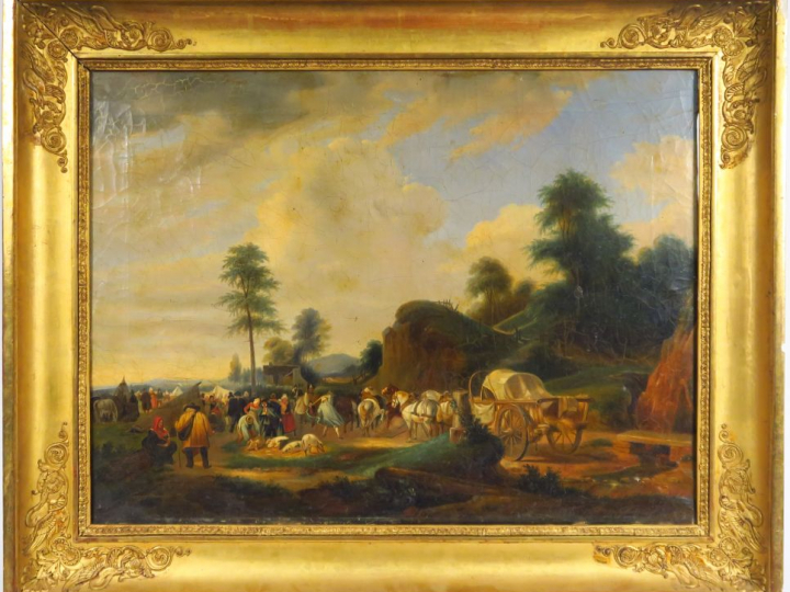 Ecole française XIXème. "le marché aux cochons". Huile sur toile. Dim.