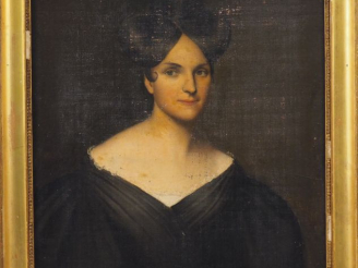 Vente aux enchères Ecole française XIXème. "Portrait de jeune femme à la robe noire". Hui