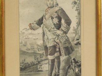 Vente aux enchères Ecole française XIXe. "Portrait de Louis XIV". Dessin. Dim. : 20,5 x 1