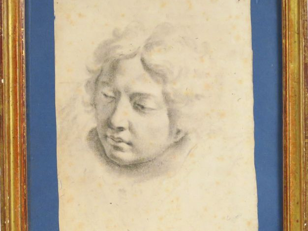 Ecole française XIXe. "Portrait de jeune homme". Dessin à l'estompe. D