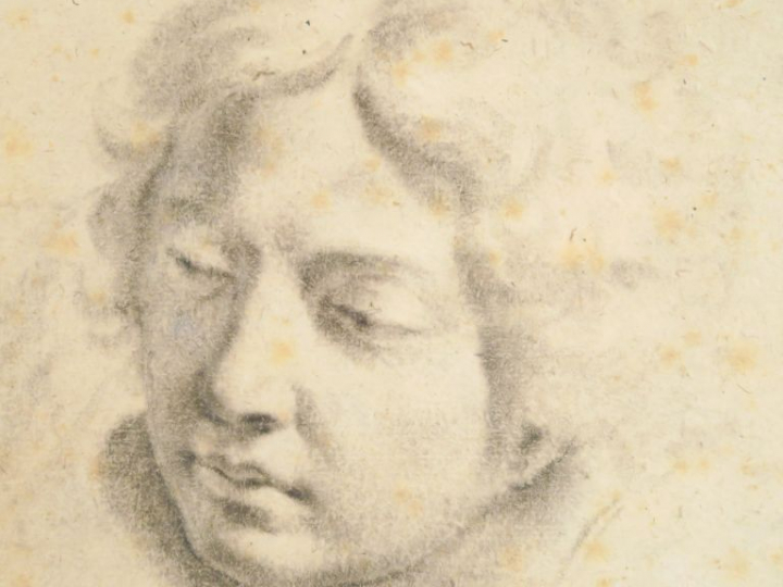 Ecole française XIXe. "Portrait de jeune homme". Dessin à l'estompe. D