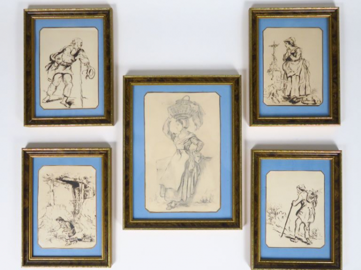 Ensemble de 13 dessins au crayon et à la plume et un carnet de croquis