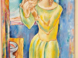 Vente aux enchères G. ARTEMOFF. "Mère et son enfant". Huile sur carton, signée en haut à 