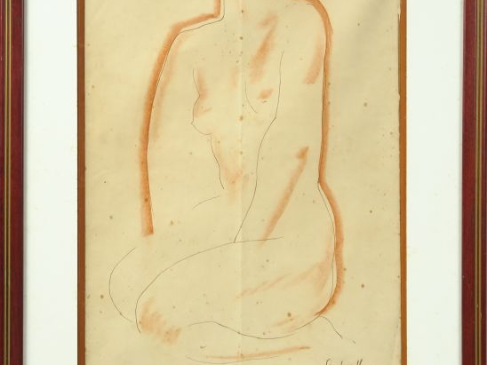 Georges ARTEMOFF. "Nu féminin". Dessin au crayon et à la sanguine. Dim