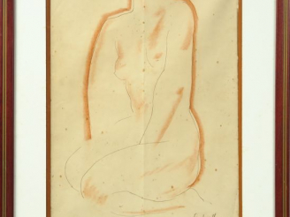 Vente aux enchères Georges ARTEMOFF. "Nu féminin". Dessin au crayon et à la sanguine. Dim