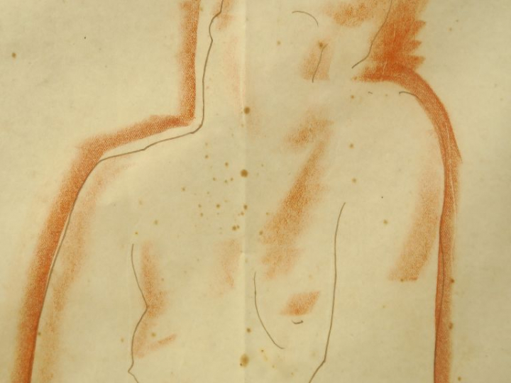 Georges ARTEMOFF. "Nu féminin". Dessin au crayon et à la sanguine. Dim