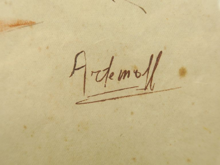 Georges ARTEMOFF. "Nu féminin". Dessin au crayon et à la sanguine. Dim