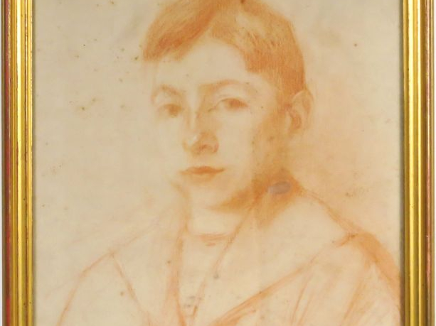 Léon. BONNAT. "Portrait de jeune garçon". Sanguine, signée en bas à dr