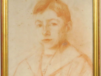 Vente aux enchères Léon. BONNAT. "Portrait de jeune garçon". Sanguine, signée en bas à dr