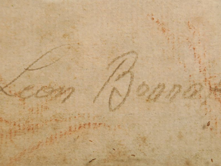 Léon. BONNAT. "Portrait de jeune garçon". Sanguine, signée en bas à dr