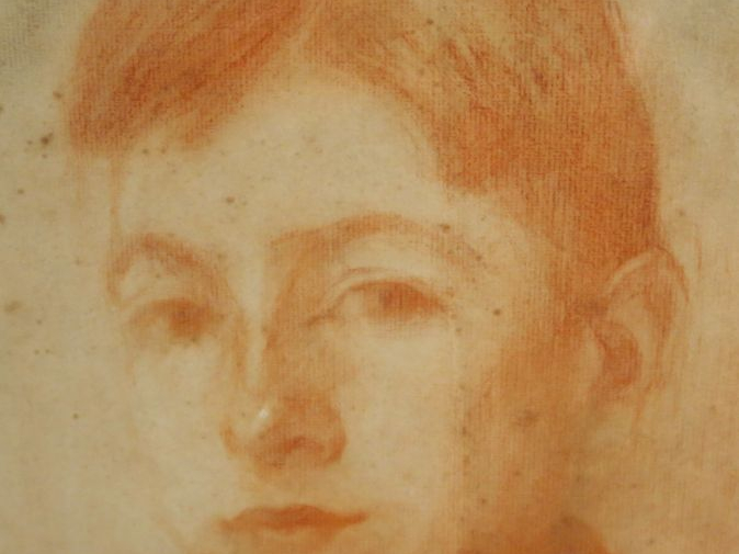 Léon. BONNAT. "Portrait de jeune garçon". Sanguine, signée en bas à dr