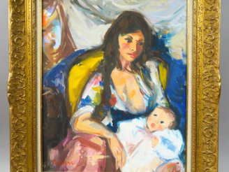 Vente aux enchères Pierre CORNU. "Maternité". Huile sur toile, signée en bas à gauche. Di